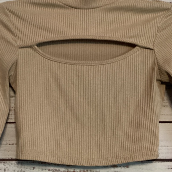 Timing Tan Ribbed Cutout Crop Top - Picture 2 of 5